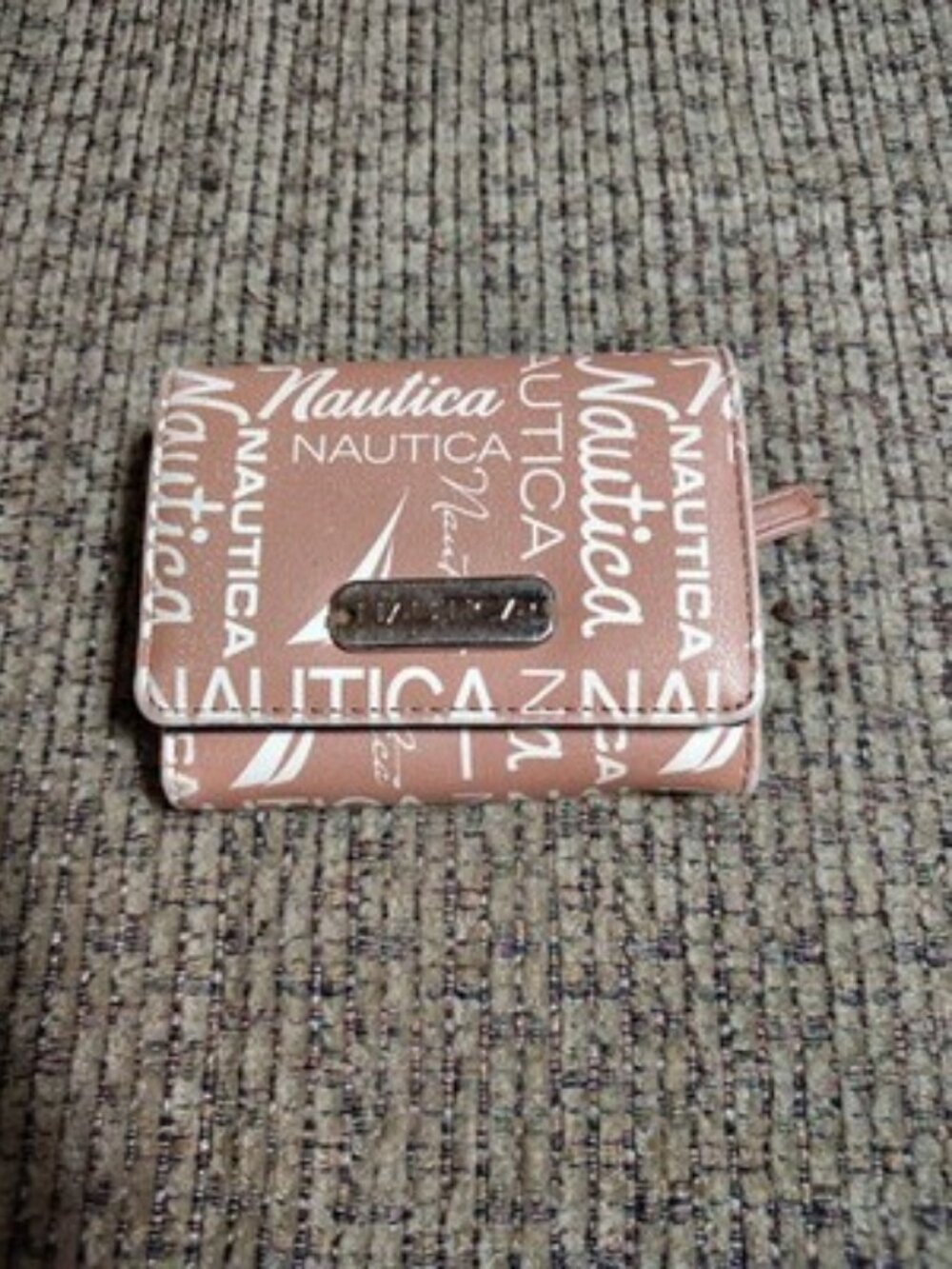 Nautical Women's Tri_fold Snap Tan+White Signature Wallet RFID Protection